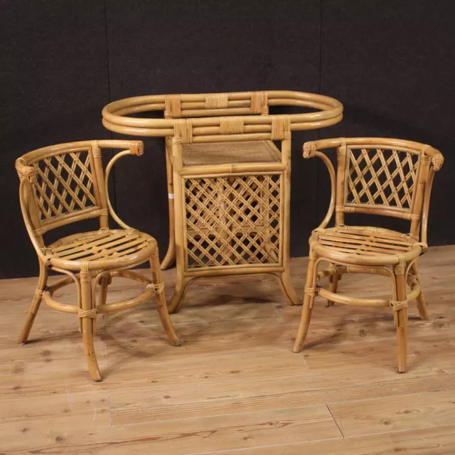 Table basse de salon en bambou deux chaises meubles d'extérieur années 70
