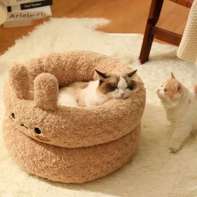 Donut Plush Pet Dog Cat Bed Fluffy Soft Warm Calming Bed Sleeping Kennel Nest
