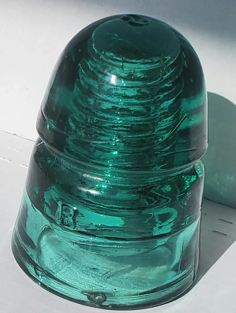 Antique Glass Insulator - BROOKFIELD - "B" - CD 145 - DARK GREEN AQUA - BEEHIVE
