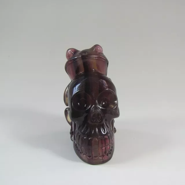 Collect Exquisite Hand-carved Skull and frog carving Purple Fluorite statue#B53 3