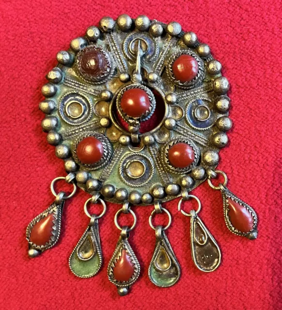 Antique Round Silver Abzim Tabzimt Fibula Brooch, Algeria, Grande Kabylie