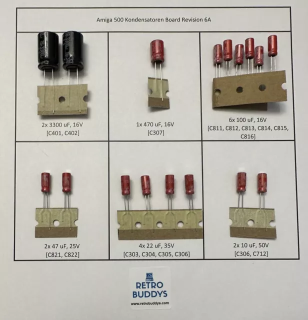 Amiga 500 Rev 6A+8A Recap Kit -