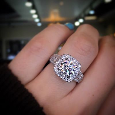 2.25 CT Halo Ring Solid 14k White Gold Round Cut Moissanite Diamond Engagement