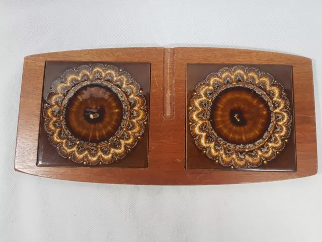 Wyncraft Ceramic & Teak Twin Trivet Board With Handles Mid Century Vintage Rare