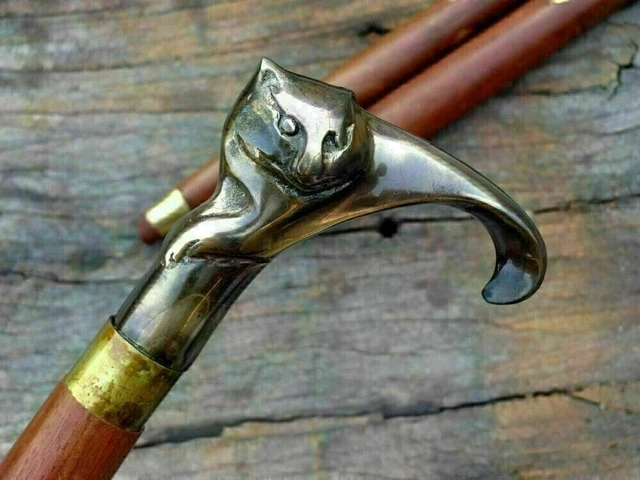 Canne De Marche Vintage Bois Et Laiton - Tête De Serpent - Fabriquée En Inde