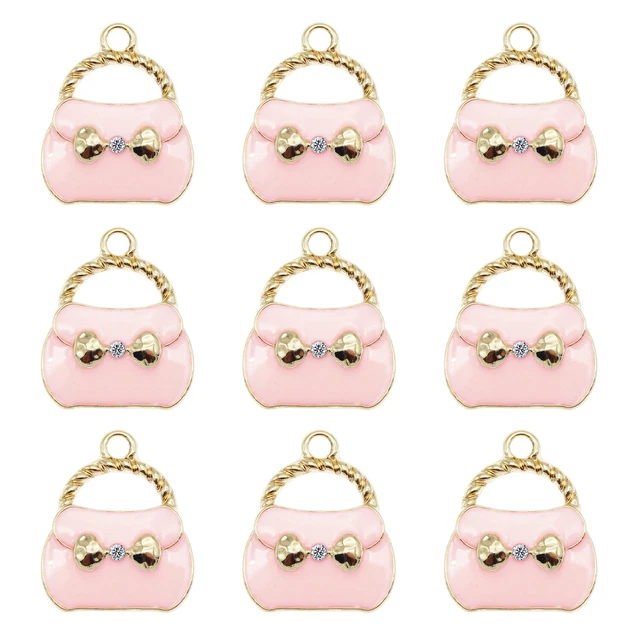 16 Stück Metall Gold Emaille Rosa Handtasche Halsketten Anhänger Charm 19x16mm