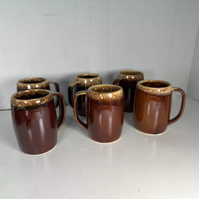 Hull Pottery Brown Drip Glaze 5" Coffee Mug Beer Stein Set of 6