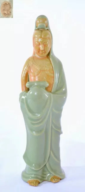 14. " Japanisch Celadon Studio Porzellan Kannon Kwan Yin Buddha Suwa Sozan