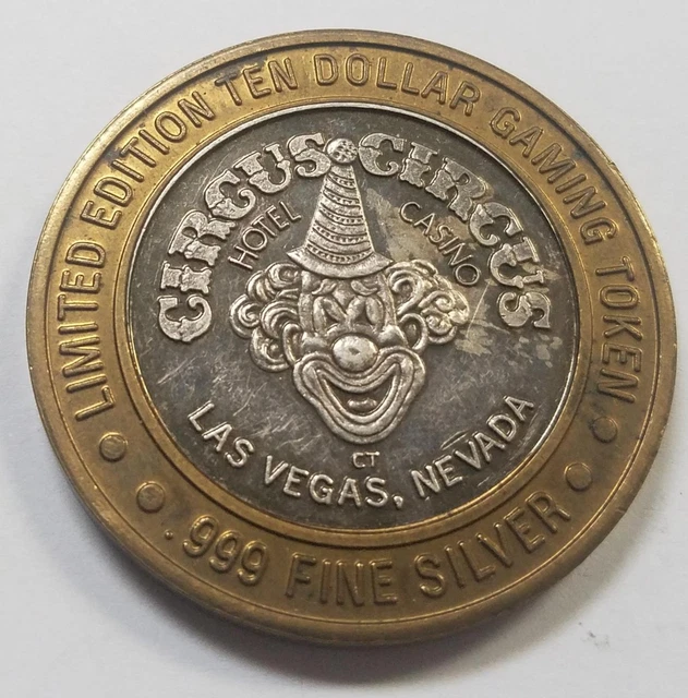 .999 $10 Silver Strike | Circus Circus | Las Vegas | Gaming | Boat, Clown design