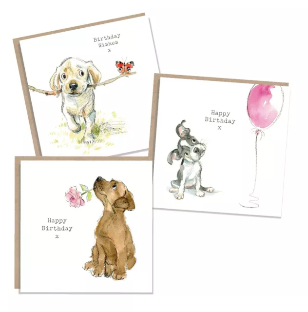 Birthday cards - Pack of 3 quality Greeting Cards - Cute dogs - made in UK