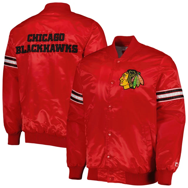 Men's Starter Red Chicago Blackhawks Pick & Roll Satin Full-Snap Varsity Jacket Men's Starter Red Chicago Blackhawks Pick & Roll Satin Full-Snap Varsity Jacket