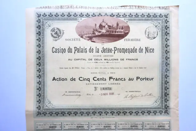 Casino Du Palais De La Jetee Promenade De Nice Action De 500 Francs Nice 1908