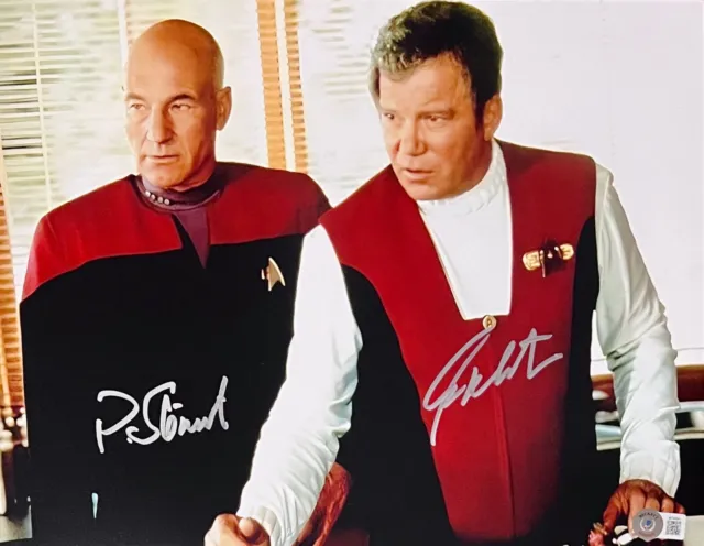 William Shatner  Patrick Stewart Signed 11x14 Star Trek Kirk Picard Photo BAS