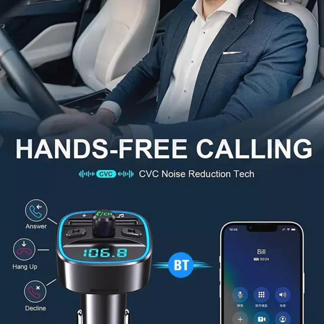 Bluetooth 5.0 Wireless Car FM Transmitter MP3 Player 2 Radio Charger K1C3