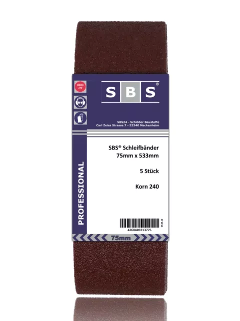 SBS Banda Abrasiva 75 x 533mm 10 Pezzo Grana 240 Tessuto Cinture P240 Nastri