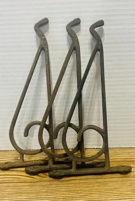 Antique Lot Of 3 Cast Iron Plant/Lantern/Basket Hanging Brackets Rustic 9”X5”