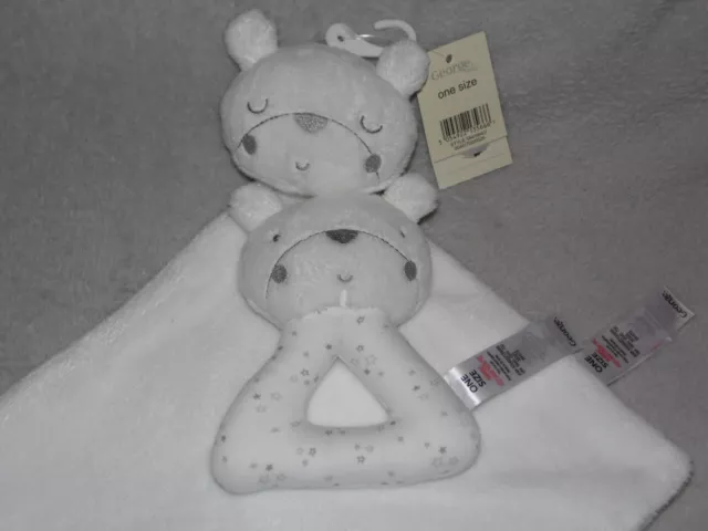 Asda bear comforter soft toy NEW George white teddy rattle blankie