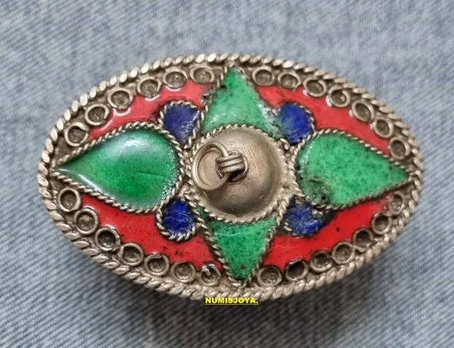 Vintage Mexique Ceinture mâle Boucle Alpaga Incrustation d'argent Ormeau MOP Émail noir 4 » - France