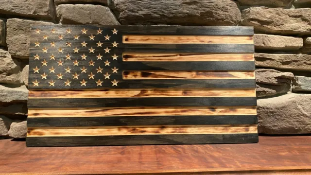 Rustic Engraved Wooden American Flag