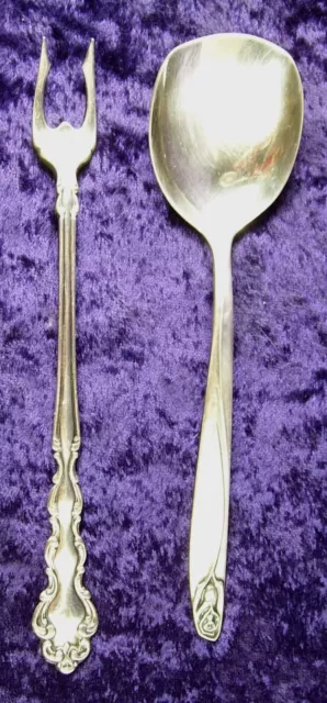 Small Condiment Spoon and Fork Set Silver Plate - Mixed Brands