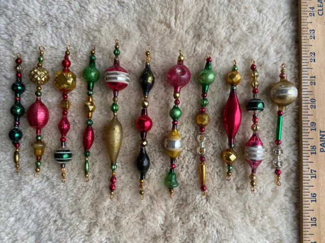 Antique Vtg Mercury Glass Icicle Feather Tree  Ornament Garland Red Green Gold 1