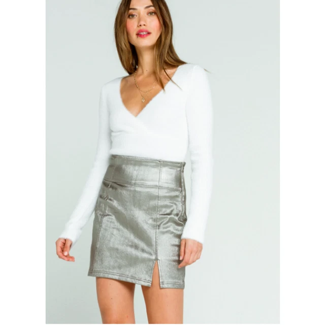 Free People NWT Holding Onto A Dream Coated Silver Mini Skirt // 4