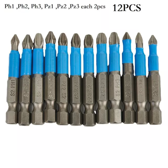 Tige Hexagonale Screwdriver Bit PH1/PH2/ PH3/PZ1/PZ2/PZ3 Côté 12pcs Magnetic