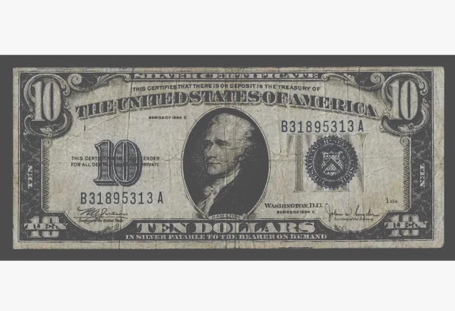 FR. 1704  Ten Dollars ($10) Series of 1934C Blue Seal Silver Certificate