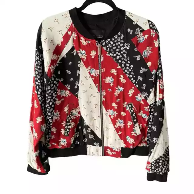 SANCTUARY Women's multicolor Floral patchwork lightweight Bomber Jacket large