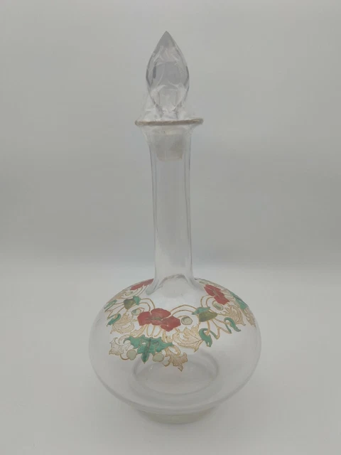 Ancienne carafe émaillée art nouveau 1900 Legras décor fleurs, H: 30 cm