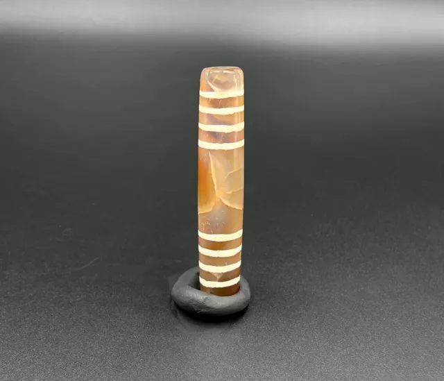 Burmese South East Asian Painted Etched Carnelian Agate Bead