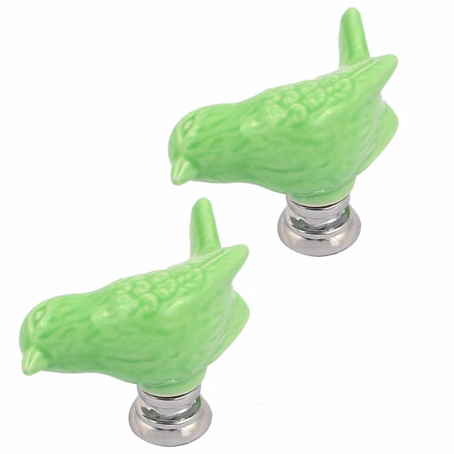 Cabinet Wardrobe Drawer Door Pull Pigeon Shape Design Ceramic Knobs Green 2pcs