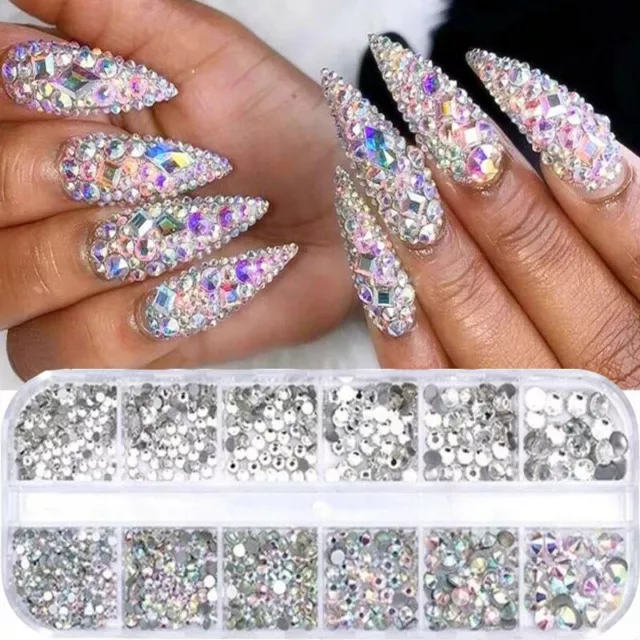 12Box/Set AB Crystal Rhinestone Diamond Gems 3D Glitter Nail Art Decoration DIY☆