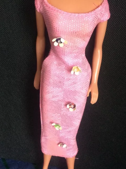 Barbie Doll Clothes. Cool Clips Vintage Fab Pink Flowery Dress. Genuine Label.