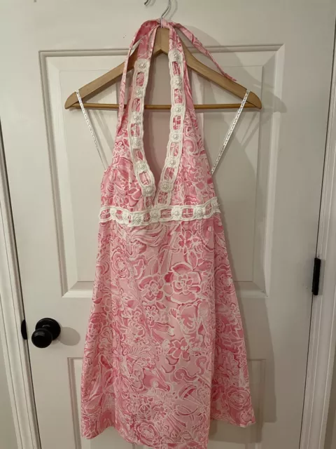 Lilly Pulitzer Pink And White Halter Sundress, Size 12