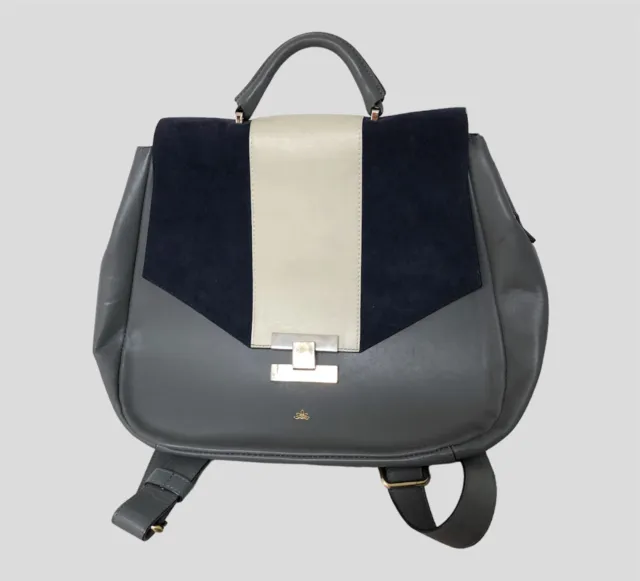 Milli Milly Grey Navy Sydney Leather Backpack Bag Rucksack Work Bag Demellier