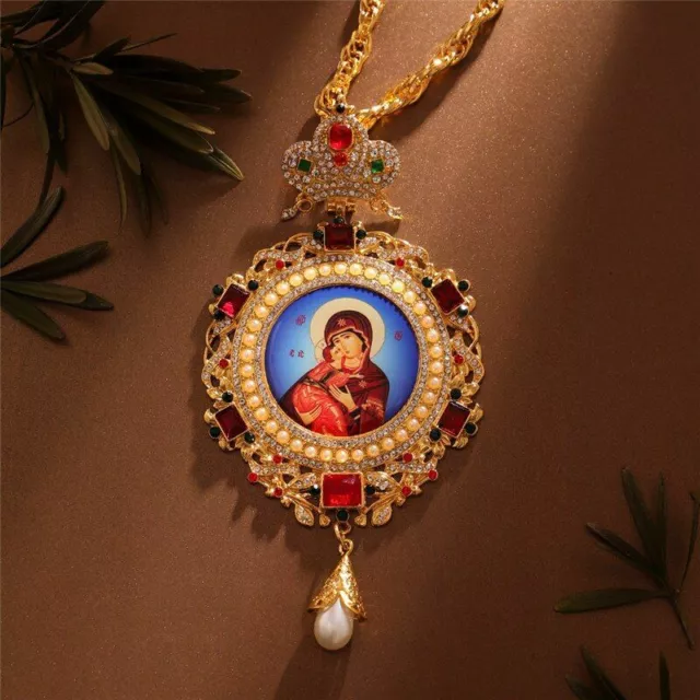 Virgin Mary with Child Jesus Orthodox Pectoral Cross Pendant Byzantine Crucifix