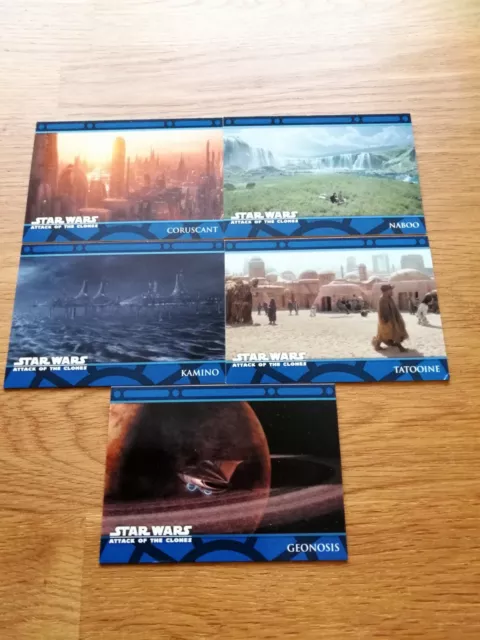 Star Wars Attack Of The Clones Planet Trading Card Insert Set Of 5 Cards