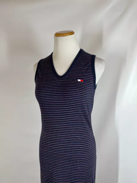 Vintage 1990s Tommy Hilfiger Size S Sleeveless Knit Maxi Dress Striped Tank Slit 3