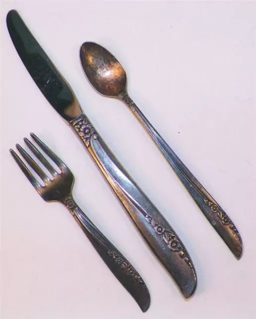 Brittany Rose Childrens Flatware Silverplate Oneida Baby Spoon Knife Fork Rogers