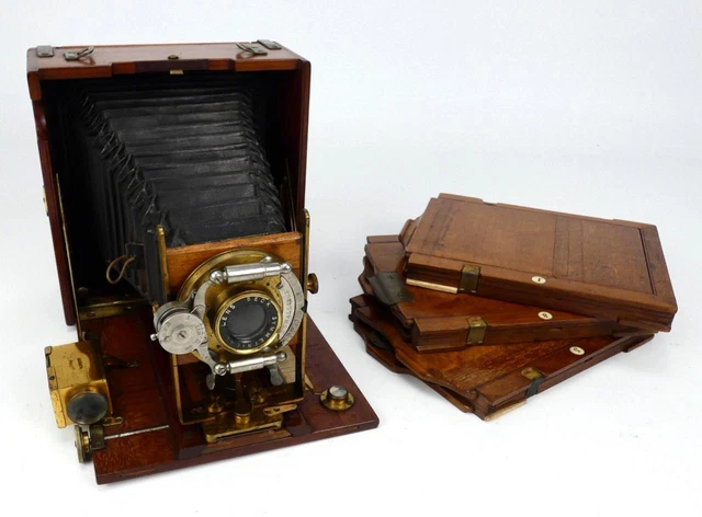 Cámara de placa vintage J Lizars Challenge modelo C con diapositivas c1905 #2870