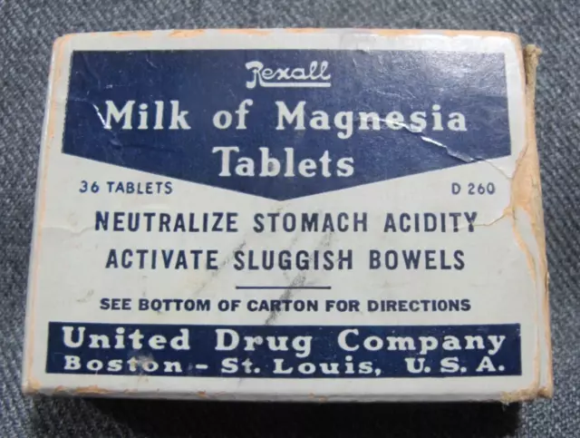 Vintage Rexall Milk of Magnesia Tablets cardboard box empty