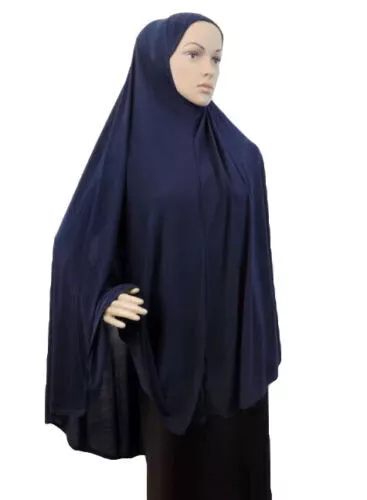 Navy Extra Long Muslim Adults Prayer Jersey Pullover Hijab Burkha Scarf Khimar