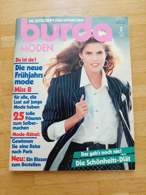 burda moden 2/88 Februar 1988 Schnittmuster Nähen Zeitschrift Heft Vintage
