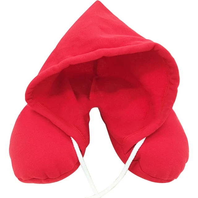 Adults Microbeads Flight Solid U-shaped Neck Pillow Hooded Drawstring Travel