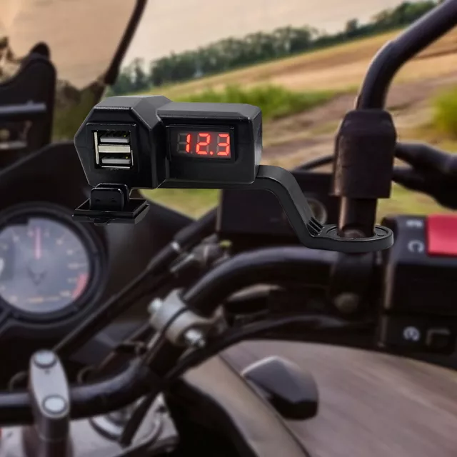 Motorcycle Handlebar Mirror 3.4A Dual USB Charger Adapter with Digital Voltmeter 3