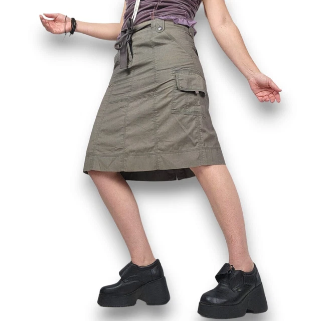 Gonna cargo marrone beige vintage Y2K midi utilitarian kaki Sussan Sample tag 10