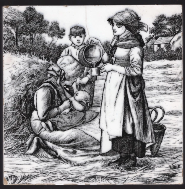 Mintons Ltd - c1885 - Milk - By William Wise - Village Life - AntiqueTile