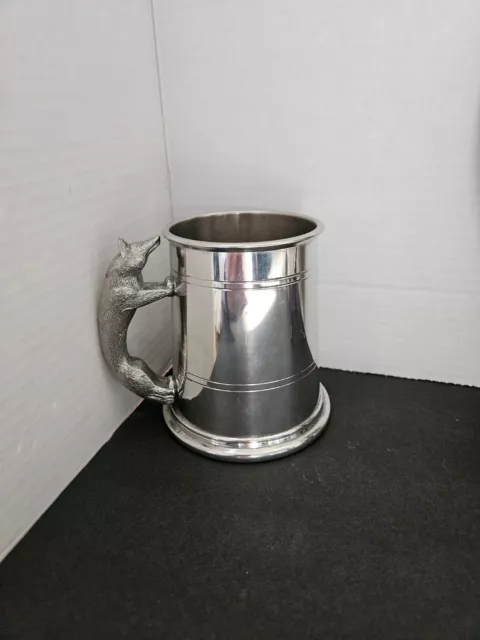 Vtg Full Fox Handle - Tankard -Fine British Pewter - Made In Sheffield England