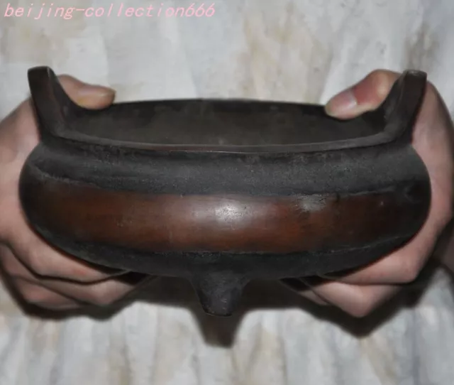 6.4" old Chinese bronze Handle ancient sacrifice fengshui Incense burner Censer